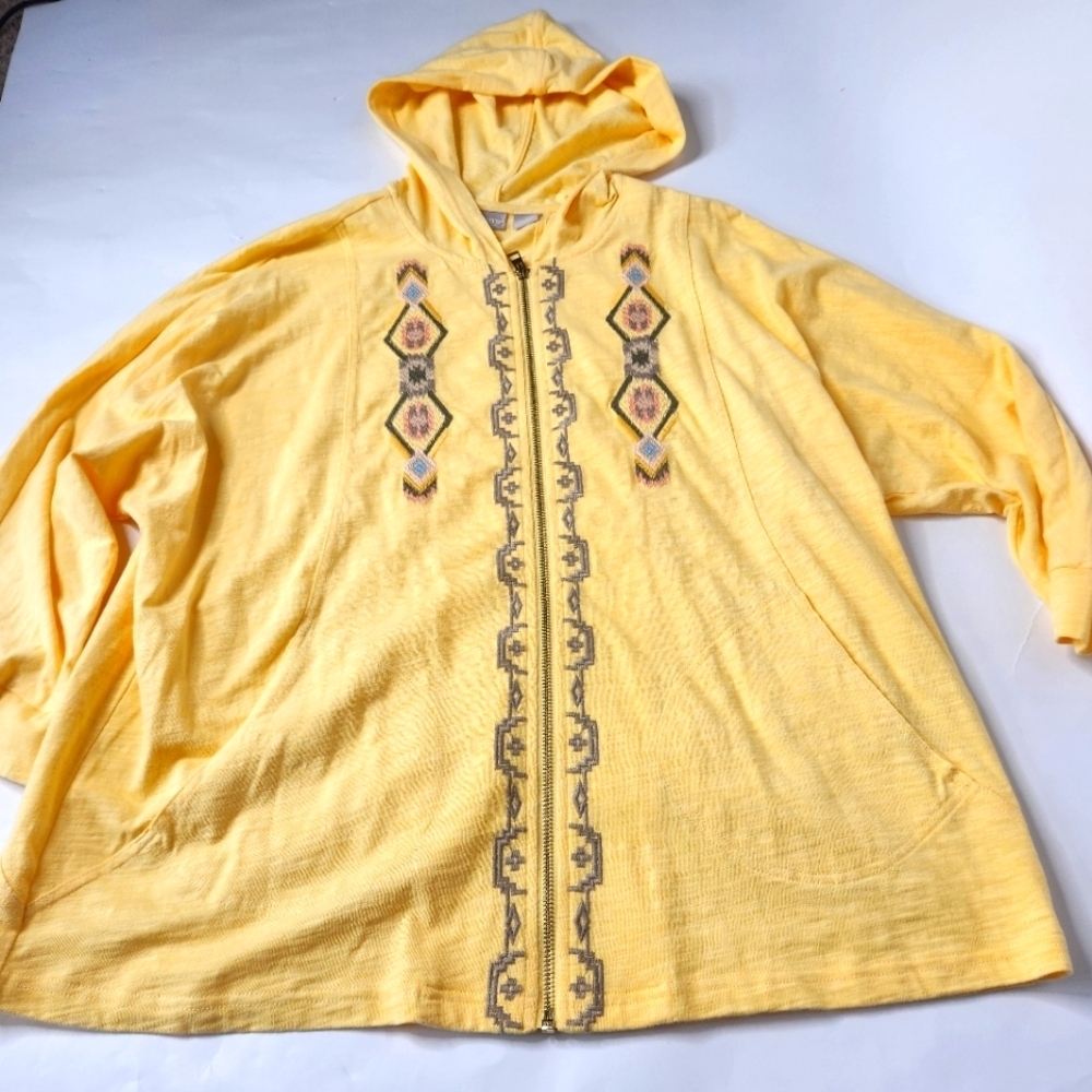 Chicos Womens Size 3 16/18 Hooded Embroidered Jacket Top